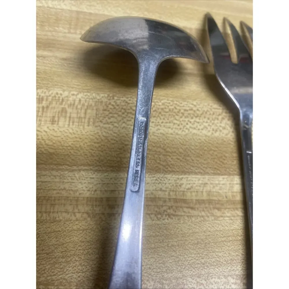 Set Of 2 Oneida Silver Wyndham (Stainless) Flatware Serving Fork & Ladle
